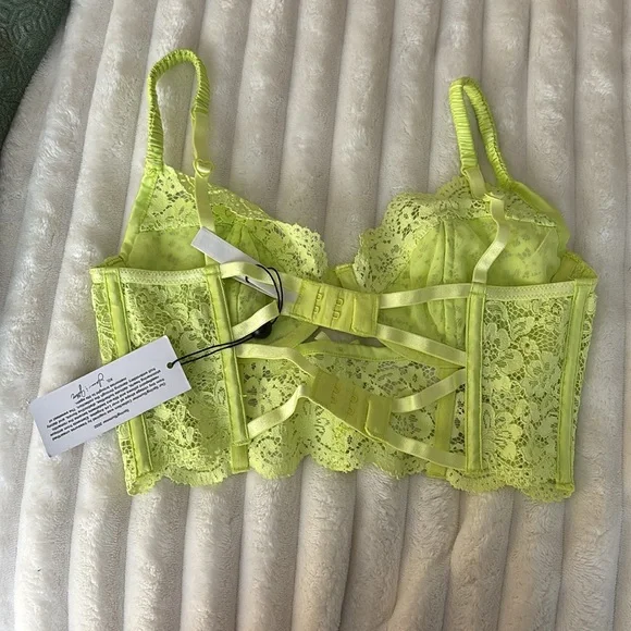 For Love & Lemons Lace Bralette in Neon Yellow - Picture 2 of 3